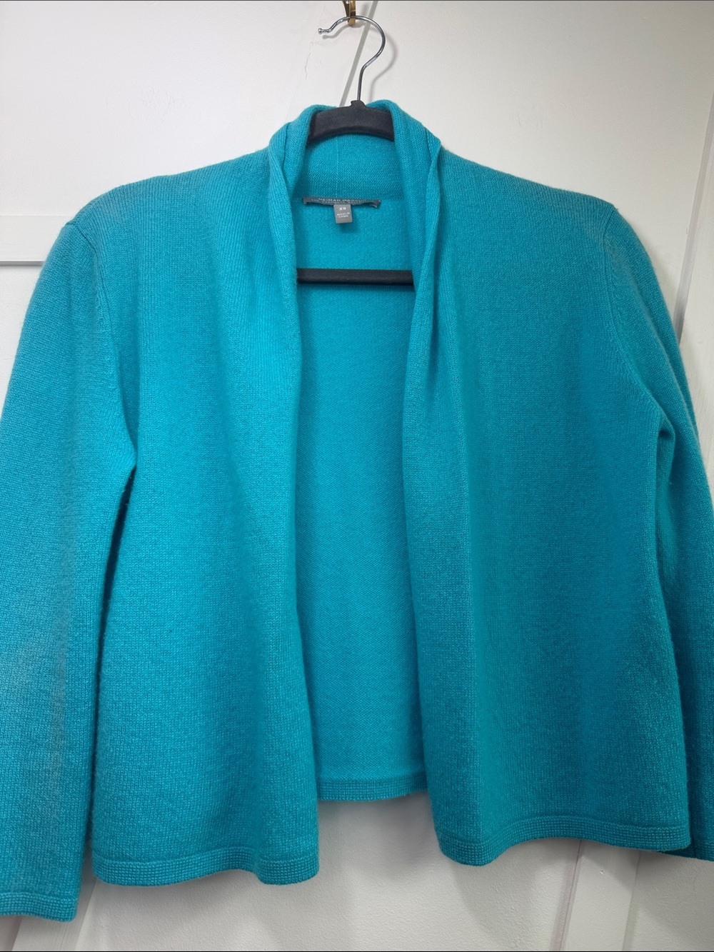 Neiman Marcus Open-Front Teal Blue Cardigan